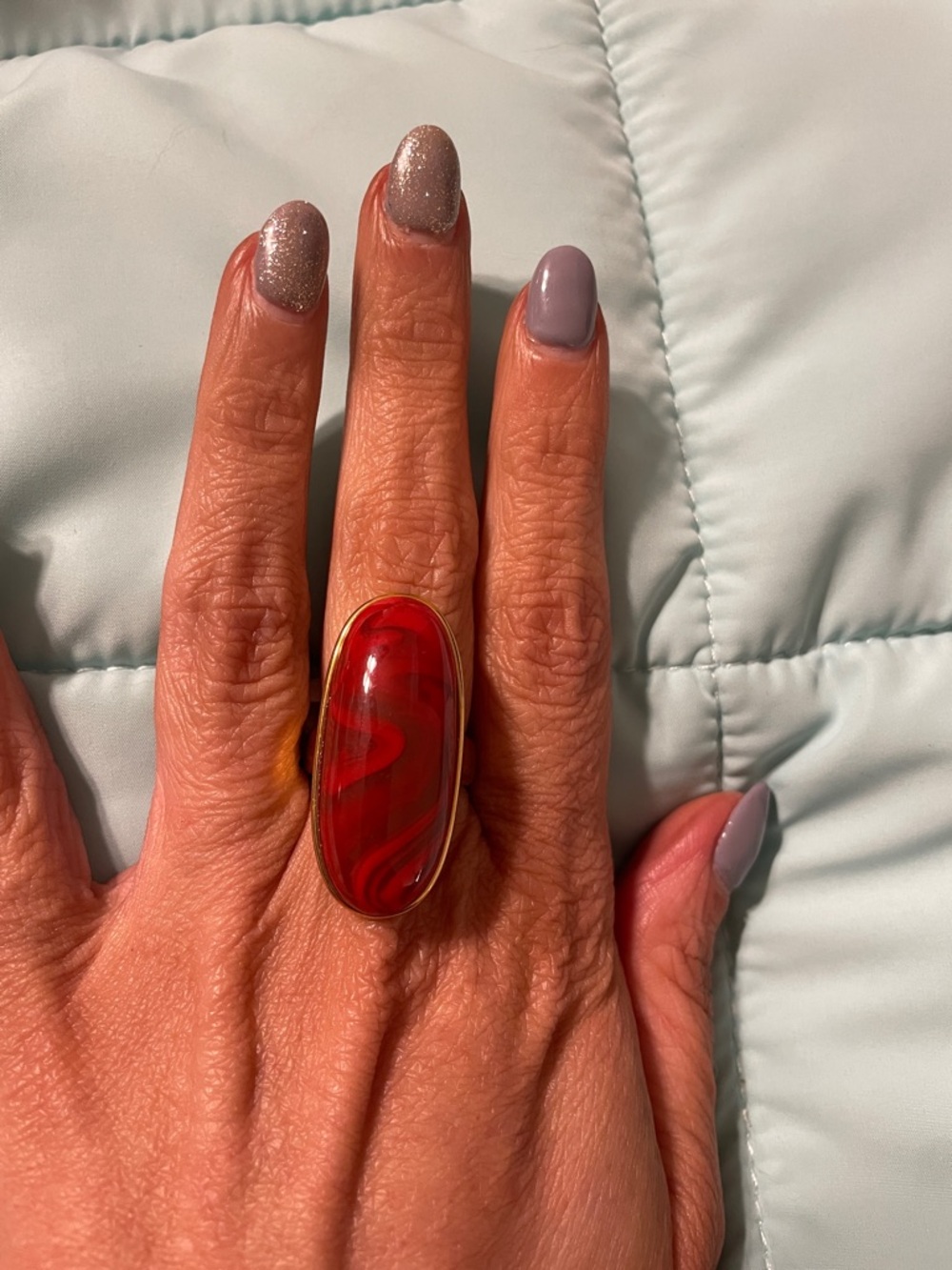 Plunder- Bold Red Oval Statement Ring - Size 7